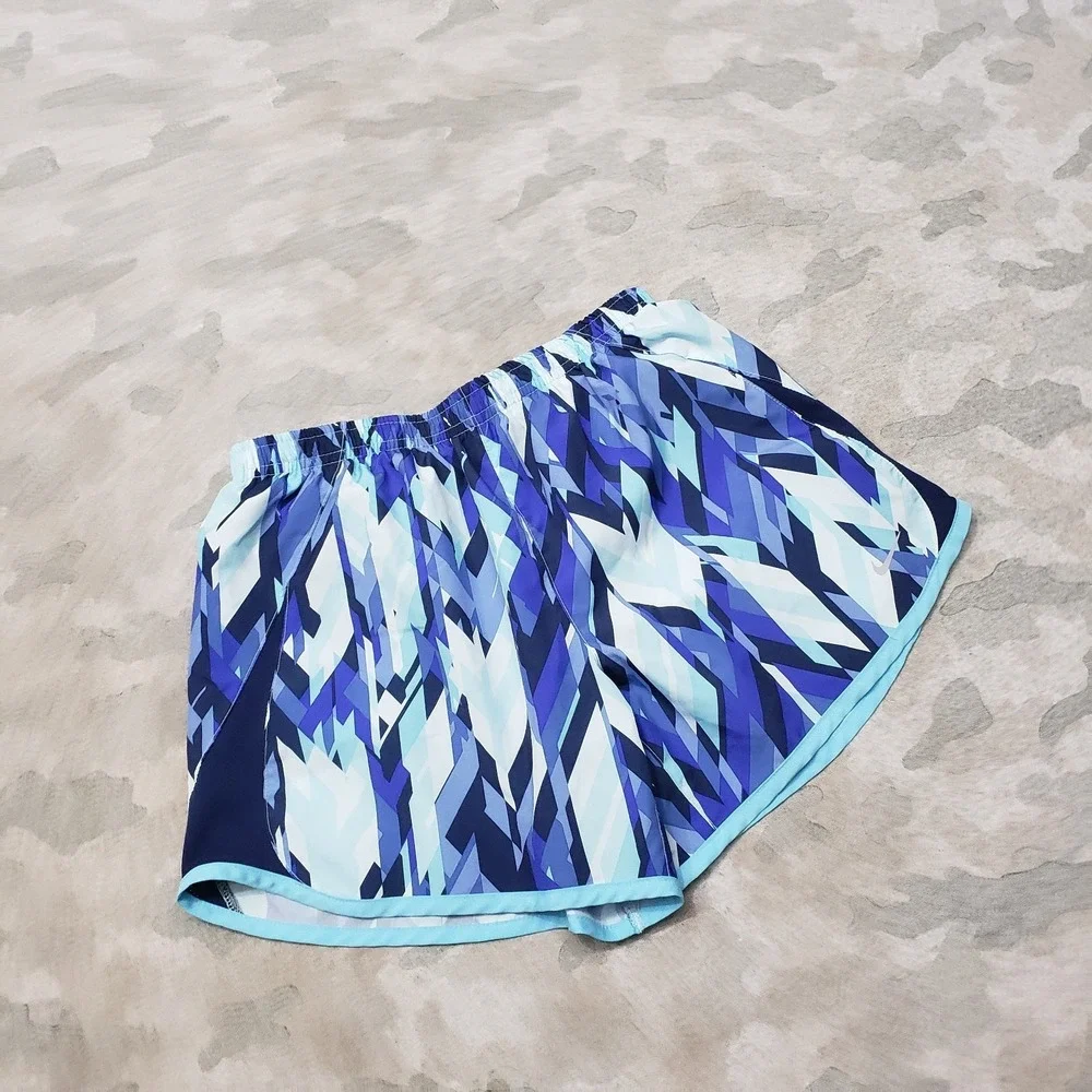 Nike Shorts Womens XL Blue Drawstring Lined Running Gym Fitness Outdoors Geo